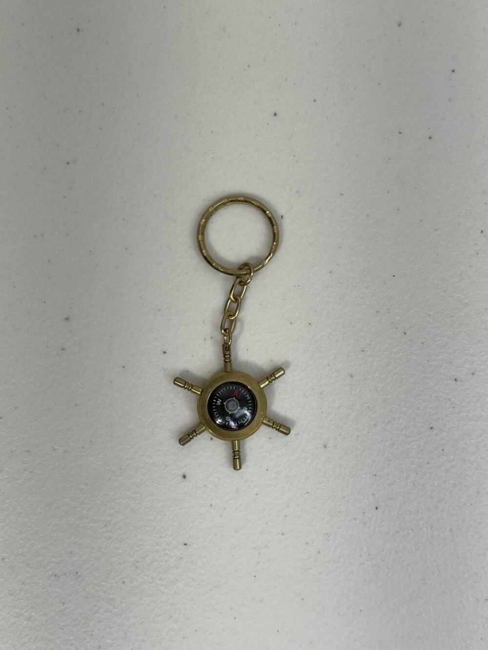 Brass Compass Keychain Classic Nautical Compact Gold Patina Maritime Instrument
